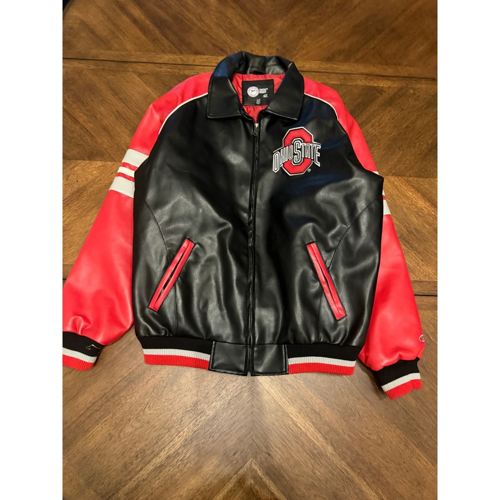 Ohio State Buckeyes G-III Sports Faux Leather Varsity Jacket Black Red XL